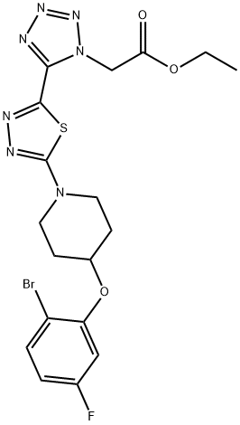 5-(5-(4-(2-溴-5-氟苯氧基)哌啶-1)-1,3,4-噻二唑-2)-1H-四氮唑乙酸乙酯 结构式