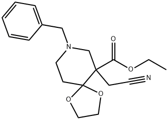 ethyl 8-benzyl-6-(cyanoMethyl)-1,4-dioxa-8-azaspiro[4,5]decane-6-carboxylate 结构式