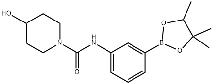 4-羟基-N-(3-(4,4,5-三甲基-1,3,2-二硼戊环-2-基)苯基)哌啶-1-甲酰胺 结构式