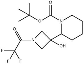 2-(3-羟基-1-(2,2,2-三氟乙酰基)氮杂环丁烷-3-基)哌啶-1-甲酸叔丁酯 结构式