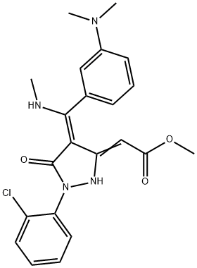 (Z)-2-(1-(2-氯苯基)-4-((3-(二甲基氨基)苯基)(二甲基氨基)甲基)-5-氧代-4,5-二氢-1H-吡唑-3-基)乙酸甲酯 结构式