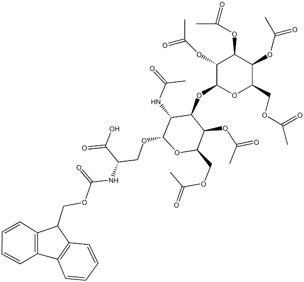 O-[4,6-二-O-乙酰基-2-(乙酰氨基)-2-脱氧-3-O-(2,3,4,6-四-O-乙酰基-BETA-D-吡喃半乳糖基)-ALPHA-D-吡喃半乳糖基]-N-[芴甲氧羰基]-L-丝氨酸 结构式