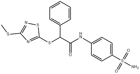 2-[(3-methylsulfanyl-1,2,4-thiadiazol-5-yl)sulfanyl]-2-phenyl-N-(4-sulfamoylphenyl)acetamide 结构式