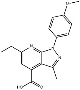 6-乙基-1-(4-甲氧基苯基)-3-甲基-1H-吡唑并[3,4-B]吡啶-4-羧酸 结构式