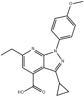 3-环丙基-6-乙基-1-(4-甲氧基苯基)-1H-吡唑并[3,4-B]吡啶-4-羧酸 结构式