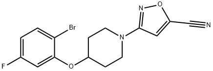 3-(4-(2-bromo-5-fluorophenoxy)piperidin-1-yl)isoxazole-5-carbonitrile 结构式