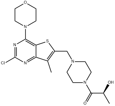 (S)-1-(4-((2-chloro-7-methyl-4-morpholinothieno[3,2-d]pyrimidin-6-yl)methyl)piperazin-1-yl)-2-hydroxypropan-1-one 结构式