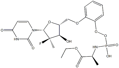 (S)-ethyl 2-(((S)-(((2R,3R,4R,5R)-5-(2,4-dioxo-3,4-dihydropyrimidin-1(2H)-yl)-4-fluoro-3-hydroxy-4-methyltetrahydrofuran-2-yl)methoxy)(phenoxy)phosphoryl)amino)propanoate 结构式