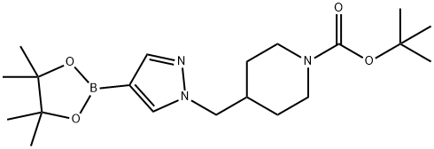 tert-butyl 4-{[4-(tetramethyl-1,3,2-dioxaborolan-2-yl)-1H-pyrazol-1-yl]methyl}piperidine-1-carboxylate 结构式