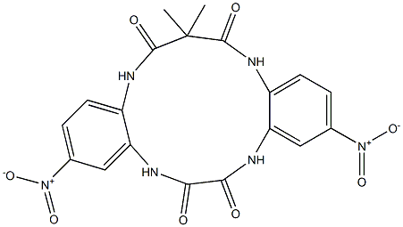 15,15-DIMETHYL-3,10-DINITRO-5,8,13,17-TETRAHYDRO-5,8,13,17-TETRAAZADIBENZO[A,G]CYCLOTRIDECENE-6,7,14,16-TETRAONE 结构式