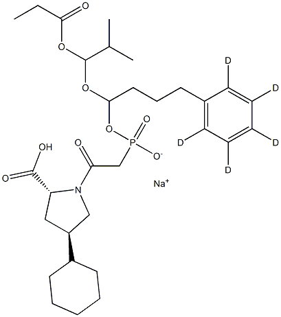 sodium:(2S,4S)-4-cyclohexyl-1-[2-[(2-methyl-1-propanoyloxypropoxy)-[4-(2,3,4,5,6-pentadeuteriophenyl)butyl]phosphoryl]acetyl]pyrrolidine-2-carboxylate 结构式