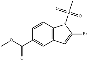 2-溴-1-甲磺酰基-1H-吲哚-5-甲酸甲酯 结构式