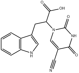 2-(5-Cyano-2,4-dioxo-3,4-dihydro-2H-pyrimidin-1-yl)-3-(1H-indol-3-yl)-propionic acid 结构式