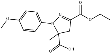 3-(ethoxycarbonyl)-1-(4-methoxyphenyl)-5-methyl-4,5-dihydro-1H-pyrazole-5-carboxylic acid 结构式