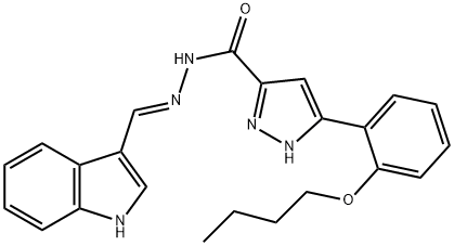 (E)-N-((1H-indol-3-yl)methylene)-3-(2-butoxyphenyl)-1H-pyrazole-5-carbohydrazide 结构式