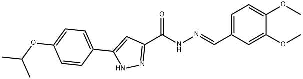 (E)-N-(3,4-dimethoxybenzylidene)-3-(4-isopropoxyphenyl)-1H-pyrazole-5-carbohydrazide 结构式