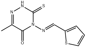 (E)-6-methyl-4-((thiophen-2-ylmethylene)amino)-3-thioxo-3,4-dihydro-1,2,4-triazin-5(2H)-one 结构式