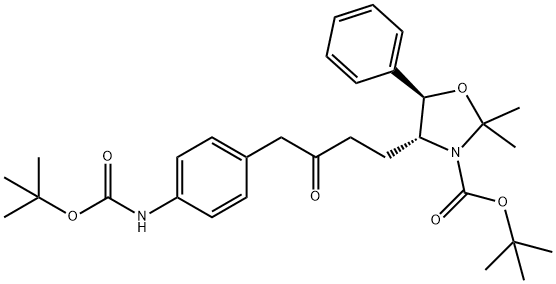 TERT-BUTYL(4R,5R)-4-(4-(4-((TERT-BUTOXYCARBONYL)AMINO)PHENYL)-3-OXOBUTYL)-2,2-DIMETHYL-5-PHENYLOXAZ 结构式