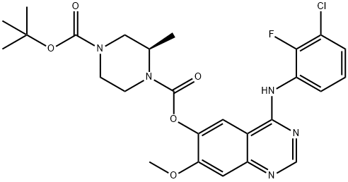 (2R)-1,4-哌嗪二甲酸,2-甲基-1-[4-[(3-氯-2-氟苯基)氨基]-7-甲氧基-6-喹唑啉基]4-(1,1-二甲基乙基)酯 结构式