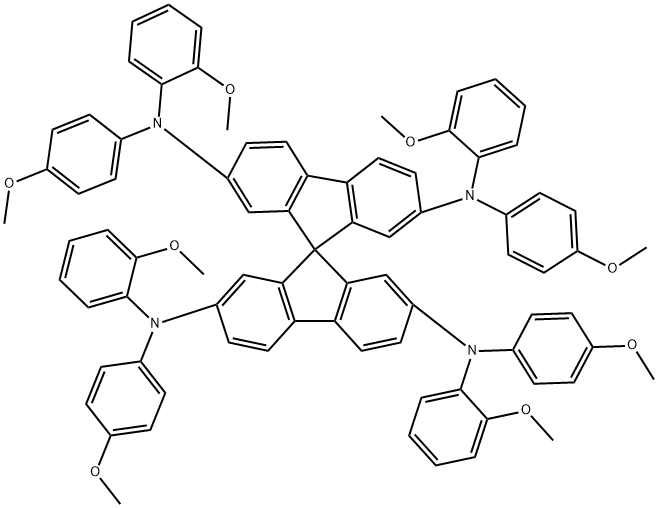 N2,N2',N7,N7'-四(2-甲氧基苯基)-N2,N2',N7,N7'-四(4-甲氧基苯基)-9,9'-螺双[芴]-2,2',7,7'-四胺 结构式