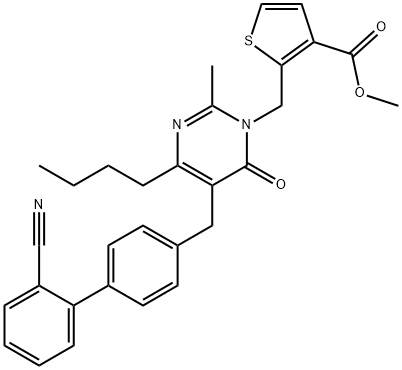 Methyl 2-((4-butyl-5-((2'-cyano-[1,1'-biphenyl]-4-yl)methyl)-2-methyl-6-oxopyrimidin-1(6H)-yl)methyl)thiophene-3-carboxylate 结构式