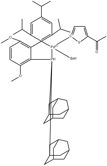 (5-乙酰基-2-噻吩基)[2-(二-1-金刚烷基膦)-3,6-二甲氧基-2',4',6'-三异丙基-1,1'-联苯]溴化钯(II) 结构式