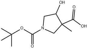 1-(叔-丁氧羰基)-4-羟基-3-甲基吡咯烷-3-羧酸 结构式