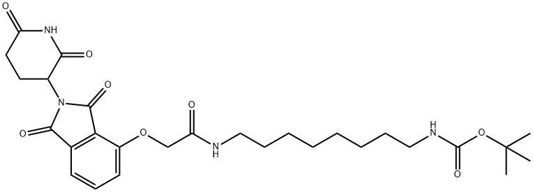 氨基甲酸N- [8 - [[2 - [[2-(2,6-二氧代-3-哌啶基)-2,3-二氢-1,3-二氧代-1H-异吲哚-4-基]氧基]乙酰基]氨基]辛基] - ,1,1-二甲基乙基酯 结构式