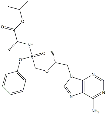 isopropyl ((R)-((((R)-1-(6-amino-9H-purin-9-yl)propan-2-yl)oxy)methyl)(phenoxy)phosphoryl)-D-alaninate 结构式