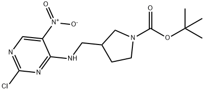 1-Pyrrolidinecarboxylic acid, 3-[[(2-chloro-5-nitro-4-pyrimidinyl)amino]methyl]-, 1,1-dimethylethyl ester 结构式