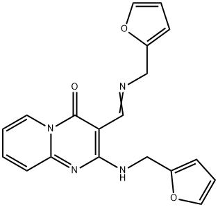 2-[(Furan-2-ylmethyl)-amino]-3-[(furan-2-ylmethylimino)-methyl]-pyrido[1,2-a]pyrimidin-4-one 结构式