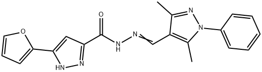 (E)-N-((3,5-dimethyl-1-phenyl-1H-pyrazol-4-yl)methylene)-3-(furan-2-yl)-1H-pyrazole-5-carbohydrazide 结构式
