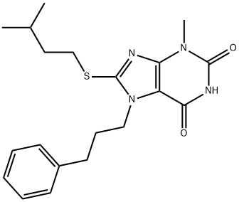 8-(isopentylthio)-3-methyl-7-(3-phenylpropyl)-3,7-dihydro-1H-purine-2,6-dione 结构式