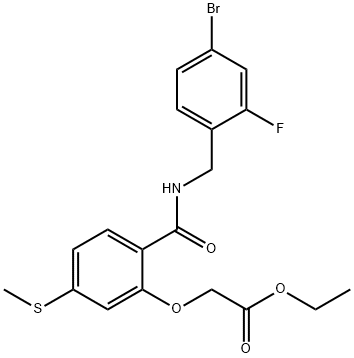 [2-(4-Bromo-2-fluoro-benzylcarbamoyl)-5-methylsulfanyl-phenoxy]acetic acid ethyl ester 结构式