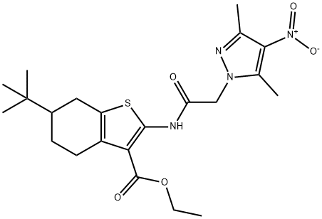 ethyl 6-(tert-butyl)-2-(2-(3,5-dimethyl-4-nitro-1H-pyrazol-1-yl)acetamido)-4,5,6,7-tetrahydrobenzo[b]thiophene-3-carboxylate 结构式