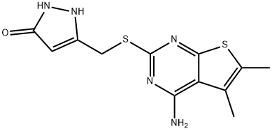 3-(((4-amino-5,6-dimethylthieno[2,3-d]pyrimidin-2-yl)thio)methyl)-1H-pyrazol-5-ol 结构式