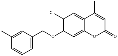 6-chloro-4-methyl-7-((3-methylbenzyl)oxy)-2H-chromen-2-one 结构式