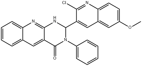 2-(2-chloro-6-methoxyquinolin-3-yl)-3-phenyl-1,2-dihydropyrimido[4,5-b]quinolin-4-one 结构式