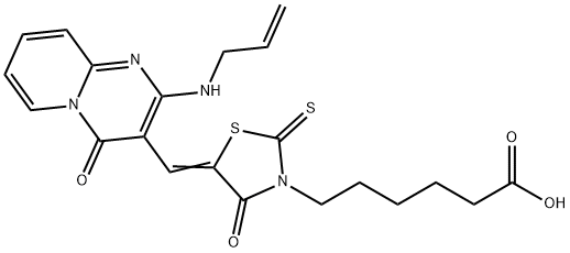 (Z)-6-(5-((2-(allylamino)-4-oxo-4H-pyrido[1,2-a]pyrimidin-3-yl)methylene)-4-oxo-2-thioxothiazolidin-3-yl)hexanoic acid 结构式