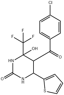 5-(4-chlorobenzoyl)-4-hydroxy-6-(thiophen-2-yl)-4-(trifluoromethyl)tetrahydropyrimidin-2(1H)-one 结构式