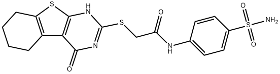2-((4-oxo-3,4,5,6,7,8-hexahydrobenzo[4,5]thieno[2,3-d]pyrimidin-2-yl)thio)-N-(4-sulfamoylphenyl)acetamide 结构式