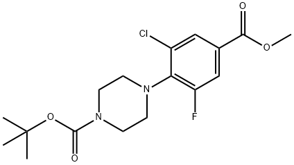 1-Piperazinecarboxylic acid,4-[2-chloro-6-fluoro-4-(methoxycarbonyl)phenyl]-, 1,1-dimethylethyl ester 结构式