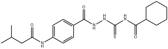 N-[(2-{4-[(3-methylbutanoyl)amino]benzoyl}hydrazino)carbonothioyl]cyclohexanecarboxamide 结构式