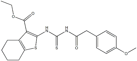 ethyl 2-[({[(4-methoxyphenyl)acetyl]amino}carbonothioyl)amino]-4,5,6,7-tetrahydro-1-benzothiophene-3-carboxylate 结构式