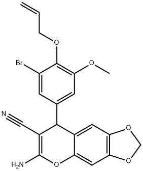8-(4-(烯丙氧基)-3-溴-5-甲氧基苯基)-6-氨基-8H-[1,3]二氧戊环并[4,5-G]苯并吡喃-7-甲腈 结构式