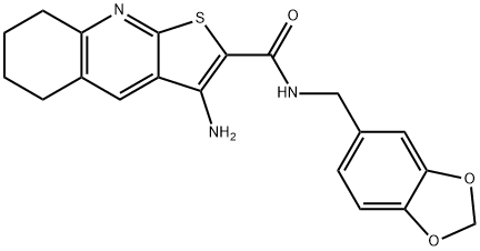 3-amino-N-(1,3-benzodioxol-5-ylmethyl)-5,6,7,8-tetrahydrothieno[2,3-b]quinoline-2-carboxamide 结构式