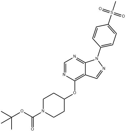 tert-butyl4-((1-(4-(methylsulfonyl)phenyl)-1H-pyrazolo[3,4-d]pyrimidin-4-yl)oxy)piperidine-1-carboxylate 结构式