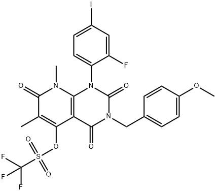 1-(2-fluoro-4-iodophenyl)-3-(4-methoxybenzyl)-6,8-dimethyl-2,4,7-trioxo-1,2,3,4,7,8-hexahydropyrido[2,3-d]pyrimidin-5-yl trifluoromethanesulfonate 结构式