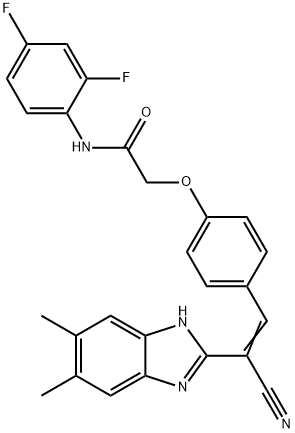 2-{4-[(E)-2-cyano-2-(5,6-dimethyl-1H-benzimidazol-2-yl)ethenyl]phenoxy}-N-(2,4-difluorophenyl)acetamide 结构式