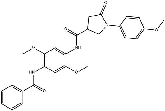 N-{2,5-dimethoxy-4-[(phenylcarbonyl)amino]phenyl}-1-(4-methoxyphenyl)-5-oxopyrrolidine-3-carboxamide 结构式